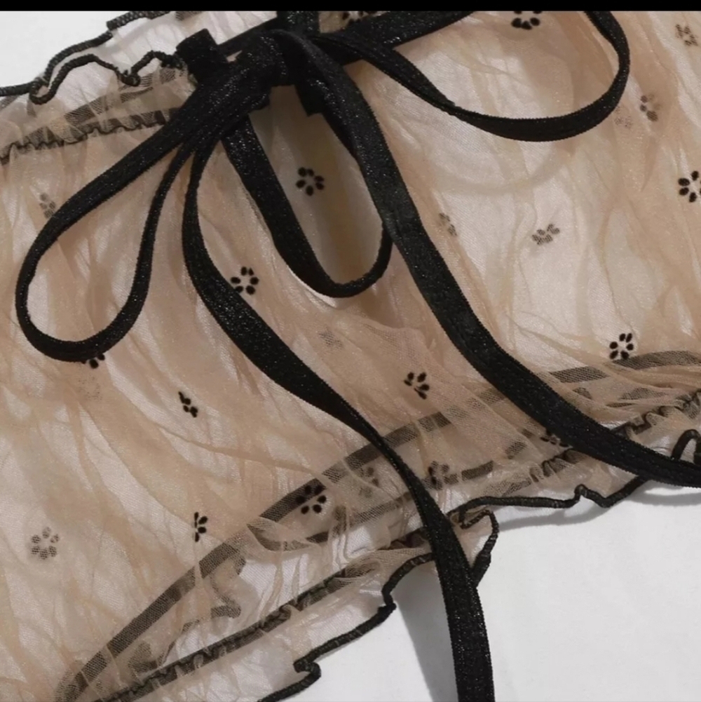 Transparent Nylon Crop Top Bra Bralette Set Bottom Side Ties NEW! - Picture 3 of 3
